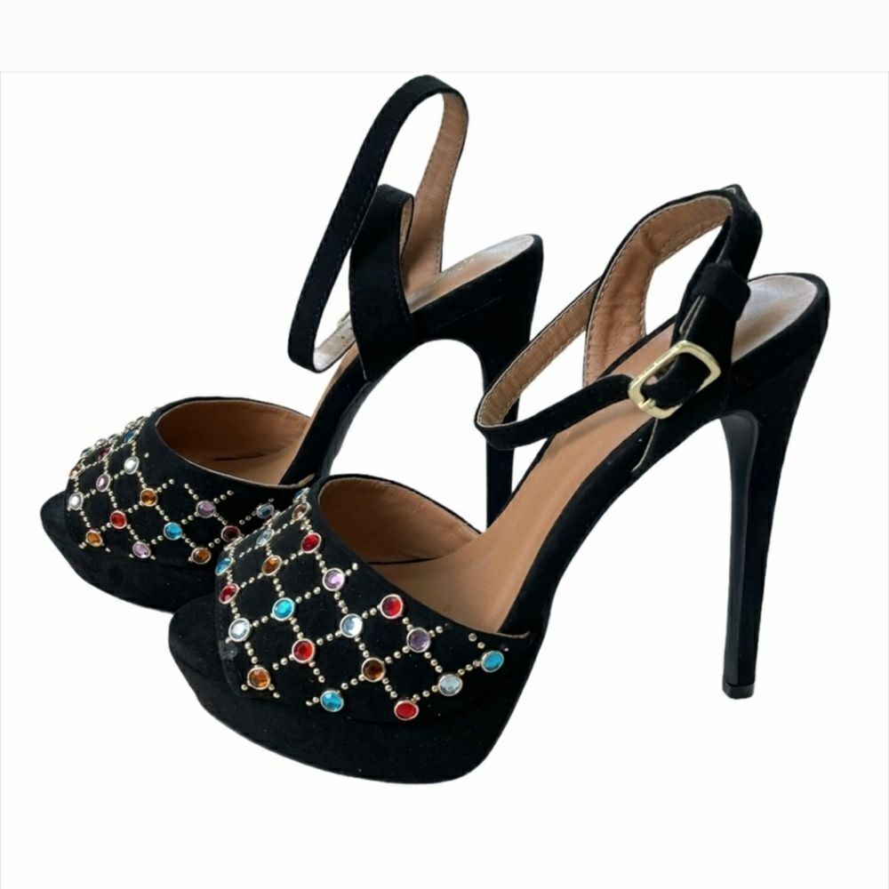BRAND NEW QUPID JEWEL HIGH HEEL STILETTOS ADJUSTABLE ANKLE STRAP OPEN TOE SANDAL